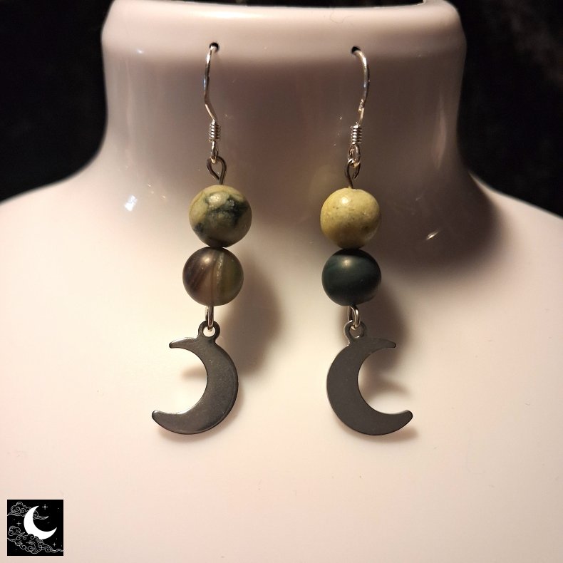 Luna Cult �reringe - M�ne m. Jade Perler