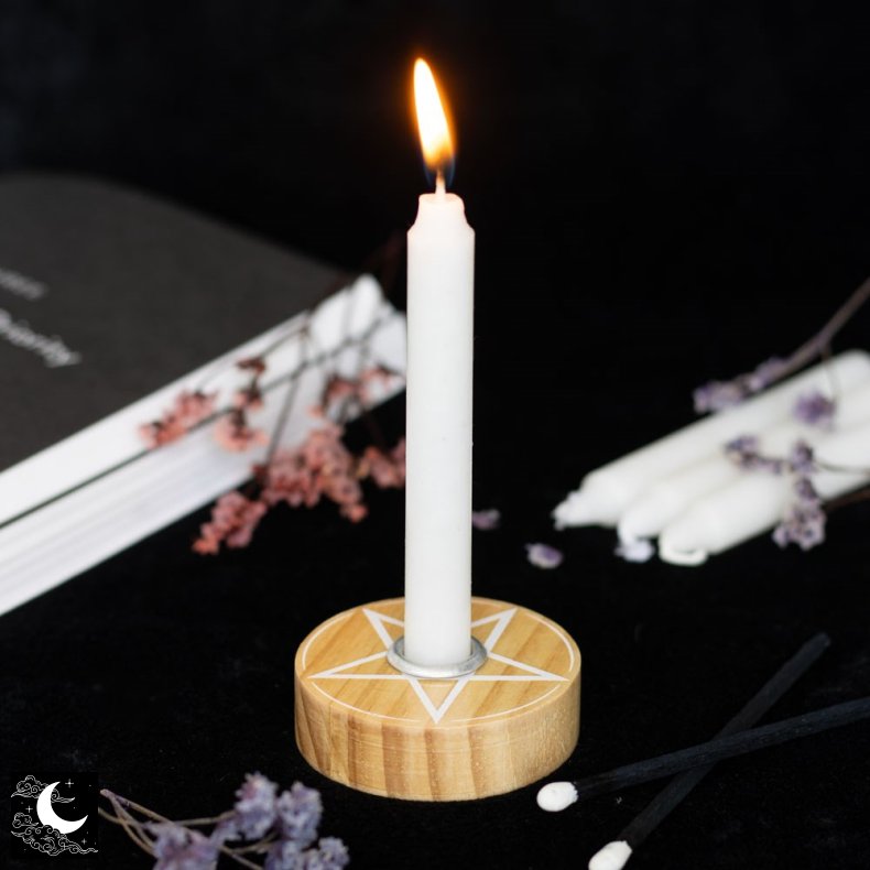 Holder til Spell Candles i Naturtr� - Pentagram