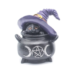 Sort Kat i Kedel Resin Figur (Lilla)