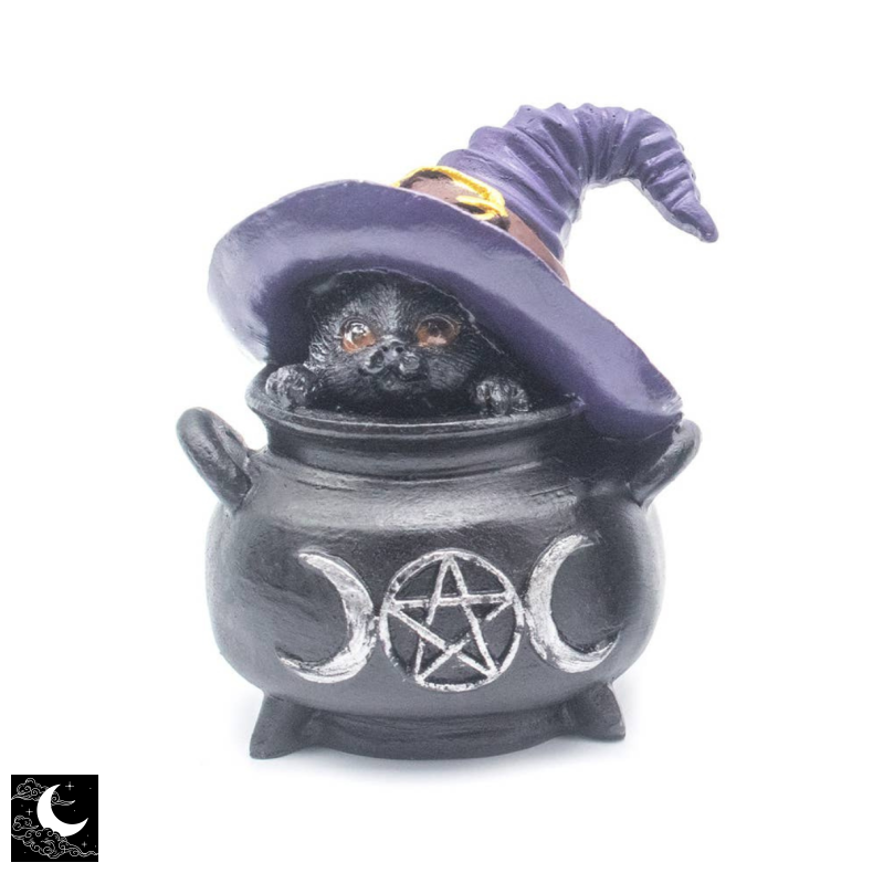 Sort Kat i Kedel Resin Figur (Lilla)
