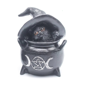 Sort Kat i Kedel Resin Figur (Sort)