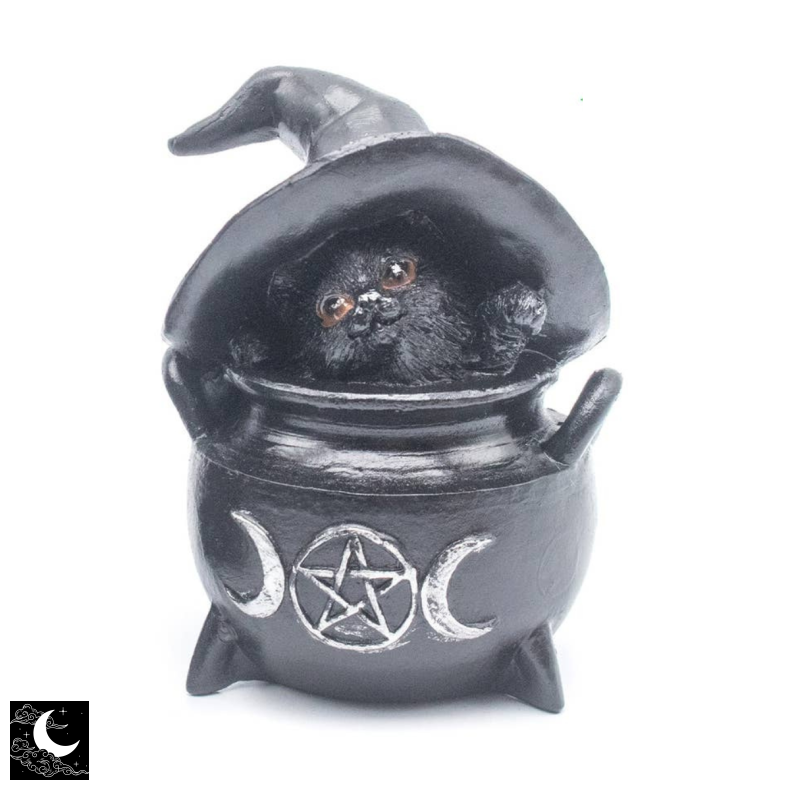 Sort Kat i Kedel Resin Figur (Sort)