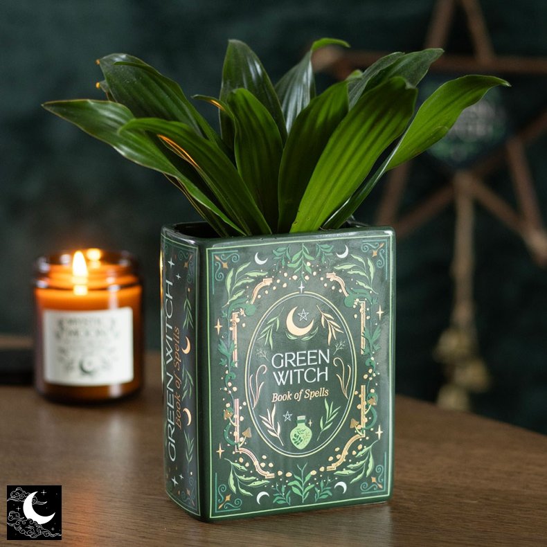 "Green Witch - Book of Spells" Vase