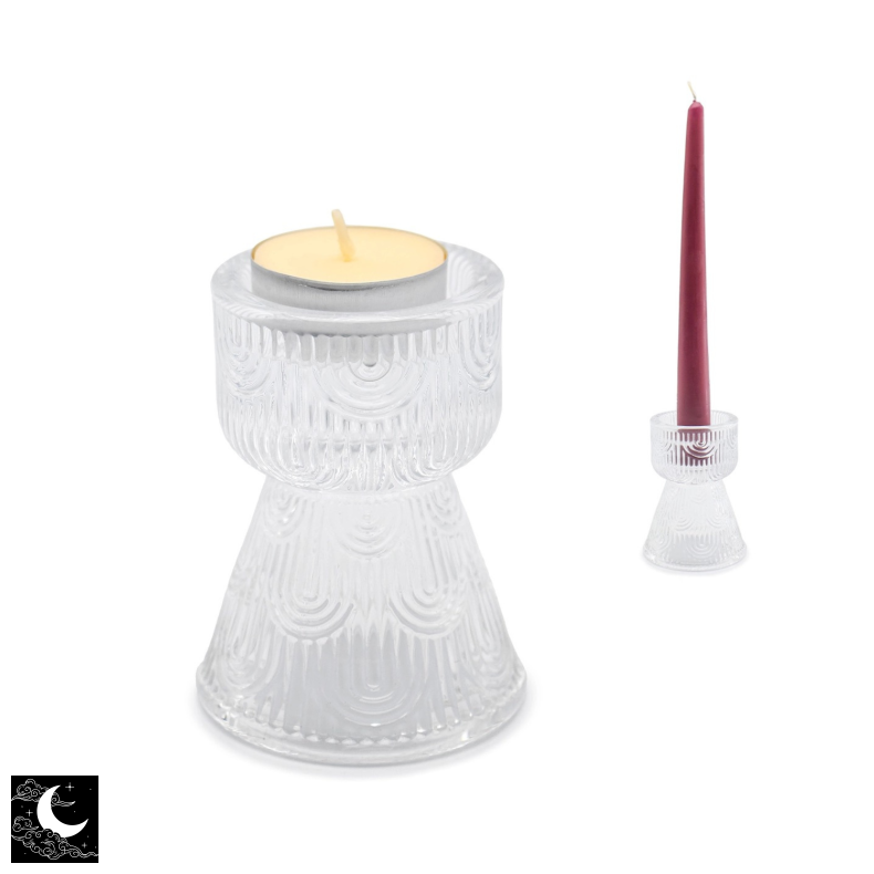 Dobbelt Lysestage i Dekoreret Glas